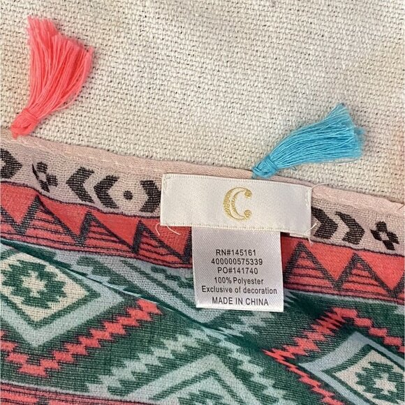 Charming Charlie Scarf Colorfal Floral Design Tassels Beach Wrap Headscarf - Picture 3 of 6